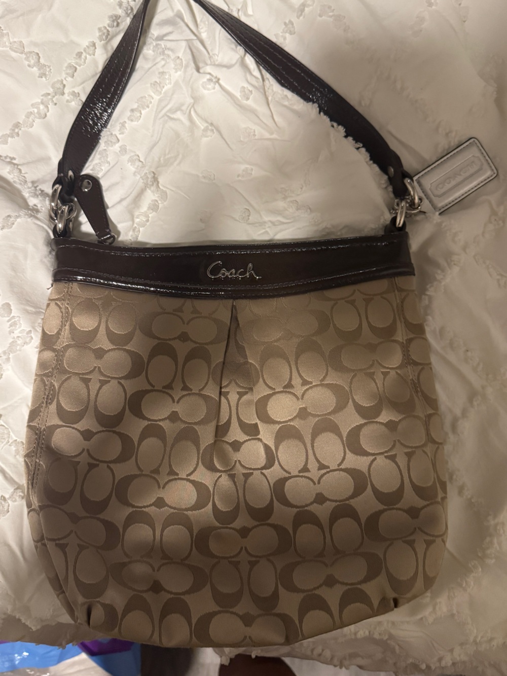 Coach Khaki and Brown Signature Shoulder Bag
